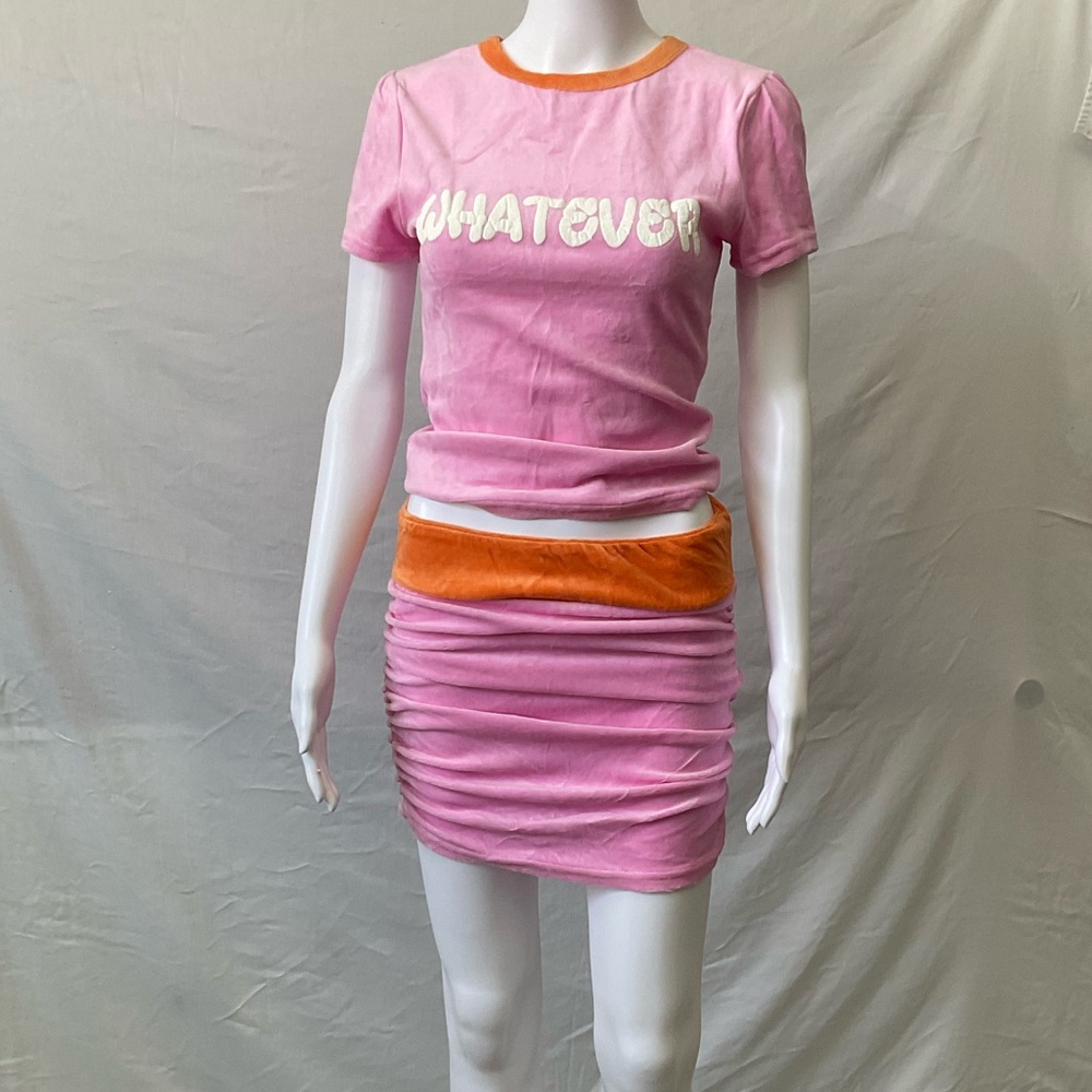 Two piece Dolls Kill skirt set velour pink and orange 💁‍♀️